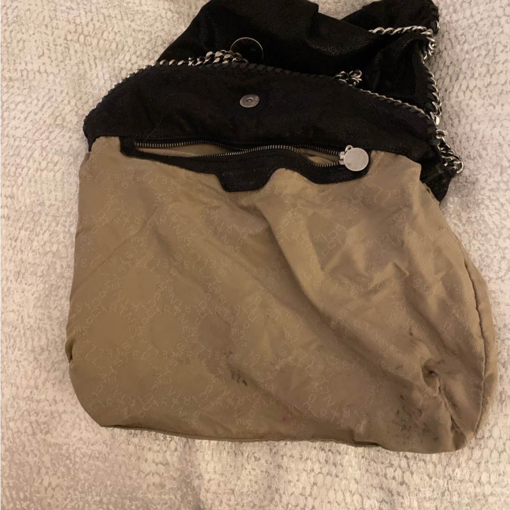 Stella McCartney Black Vegan Suede Fold Over Chain Shoulder Bag - Picture 8 of 11